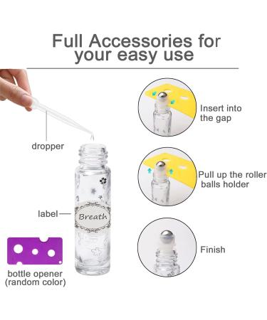 Alledomain 10Pcs 10ml Essential Oils Roller Bottles Clear Glass Roll on Bottles with Lucky Cat Pattern & Stainless Steel Roller & Silver Cap for Aromatherapy - Include Label Dropper & Opener - Buy Online on GoSupps.com