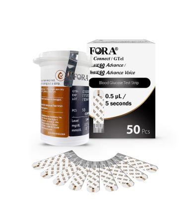 FORA 6 Connect 50 Blood Glucose Test Strips, Accurate Blood Sugar Measurement for Diabetes