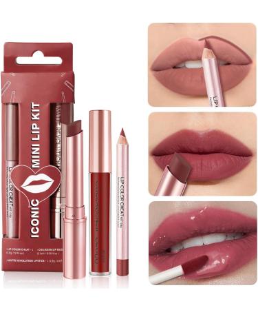  LOPHE LOPHE Lip Gloss Kit 3 in 1 Matte Lipstick Set Liquid Lipstick and Eyeliner Set for Women All-In-One Gift Long Lasting (#2 Rose Red) - Buy Online on GoSupps.com
