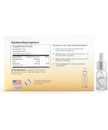 Relumins Liquid Glutathione Oral Supplement 7500mg Advanced Formula with Vitamin C Booster Fast Absorbing Tangerine Flavor Vegan Halal & Kosher Certified 5 Mini Bottles 7500mg Tangerine - Buy Online on GoSupps.com