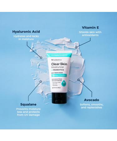 VitaMedica Clear Skin Probiotic Moisturizer - Hydrating Water-Based Gel Cream with Hyaluronic Acid & Squalane for Clear Skin - Buy Online on GoSupps.com