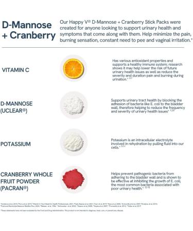 Happy V D-Mannose + Cranberry Stick Packs | Dr Formulated Urinary Tract Support Supplement | D Mannose Supplements for Women - Bladder Support - Promotes Urinary Comfort - 15 Stick Packs - Buy Online on GoSupps.com