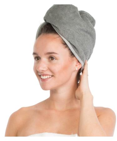 Brandsseller hair turban hair drying towel headscarf hair cap towel with button 100% cotton grey