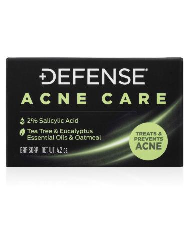 Defense Acne Care Bar Soap 4.2oz | contains 2% Salicylic Acid Tea Tree & Eucalyptus Essential Oils & Oatmeal (Pack of 2)
