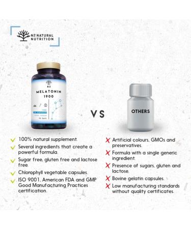Melatonin 1.9 mg for Adult Sleep. Strong Melatonin with Vitamin B6. Sleep Better. Stress. Sleep Aid and Insomnia. Repairing Sleep. Vegan. 90 Capsules. THIS. N2 Natural Nutrition - Buy Online on GoSupps.com