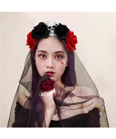 FRCOLOR Black Head Band Halloween Veil Headband Skull Rose Floral Decor with Black Veil Day of the Dead Headpiece Costume Flower Hair Accessories - Buy Online on GoSupps.com