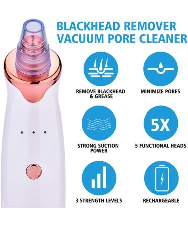 Benkeg Blackhead Remover - Electric Blackhead Suction Device with 5 in 1 Pimple Zit Comedone Extractor Tool Acne Removal kit Blackhead Remover Household Face Pore Cleaner Cosmetic Instrument White with 5pcs needles - Buy Online on GoSupps.com