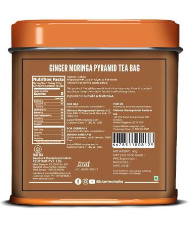 BLUE TEA - Ginger Moringa Herbal Tea - 36 Tea Bags (Pack of 2) |HEALTHY SUPERFOOD | Blend of Indian Ginger and Fresh Moringa | Caffeine Free | Eco-Sustainable Packaging - Buy Online on GoSupps.com