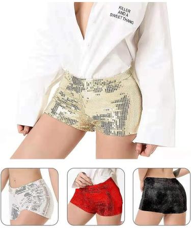 JUST BEHAVIOR Women's Sequin Shimmer Rave Booty Shorts - Metallic Black Red Silver Gold - Large - Buy Online on GoSupps.com