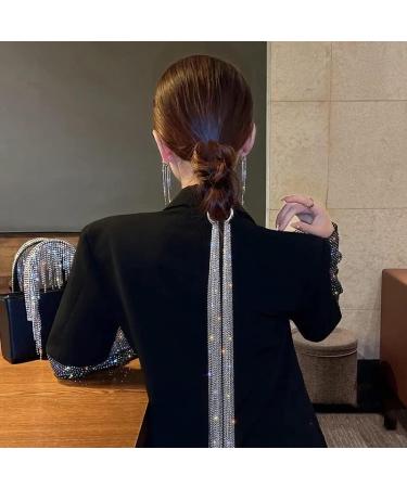 Crystal Long Chain Tassel Hair Clip - Silver | Exaggeration Bling Bling Hairpin for Women & Girls - Buy Online on GoSupps.com