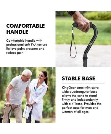 KINGGEAR Lightweight Offset Walking Cane for Women and Men - Large Quad Base Canes for Seniors and Leg Injuries - Black - Buy Online on GoSupps.com
