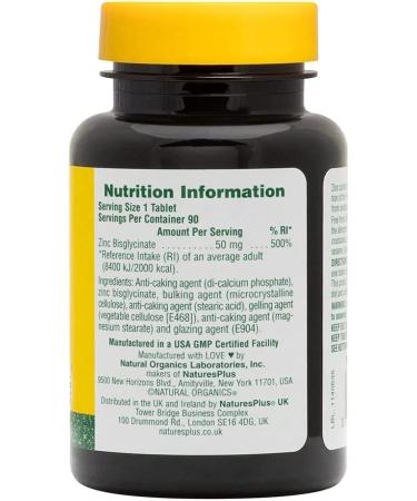 Nature's Plus Zinc 50 mg - 90 Tablets | Support Immune Health & Vitality - Buy Online on GoSupps.com