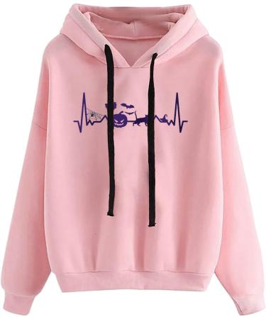 Women's Halloween Hoodie Pullover Tops Long Sleeve Sweatshirts with Witch Fall Hooded Role Playing Costumes Pink Large - Buy Online on GoSupps.com