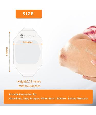 Waterproof Transparent Film Dressing Bandage 2.75'' x 2.36'' 100 Pack - Clear, Breathable, Comfortable - Shower Shield for Tattoo Aftercare - Buy Online on GoSupps.com
