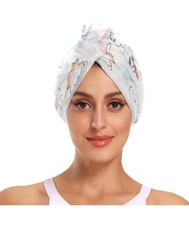 Cartoon Cat Dry Hair Cap 2-Piece Set | Quick Drying Towel & Button Headband | Super Absorbent Soft & Comfortable - Buy Online on GoSupps.com
