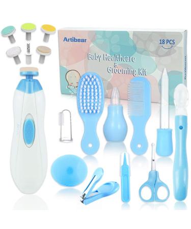 Artibear 18-in-1 Baby Healthcare & Grooming Kit  Portable Nursery Care Set Tools for Newborn Boy & Girl  Include Electric Nails Clipper  Blue
