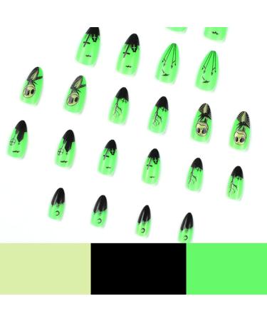 24PCS Green French Halloween Fake Nails - Long Square False Nails for Women - Glue Press On Nails for Halloween Party - Buy Online on GoSupps.com