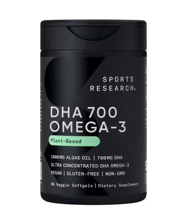 Sports Research Vegan DHA 700mg (Per Capsule) - Prenatal DHA Supplement with Omega-3 from Algae Oil - Vegan Certified Non-GMO Gluten Free - 90 Count (3 Month Supply!)