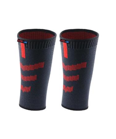 LCK UK Calf Support Compression Sleeves (Pair) for Women Men Running | 20-30mmHq Shin Splints Brace Footless Leg Socks for Torn Calf Muscle for Enhanced Performance and Recovery Red L
