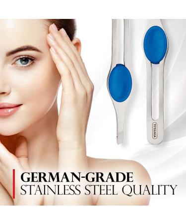 TITANIA 9 cm Stainless Steel Tweezers with Blue Handle & Slanted Tip - Rustproof 1 Pack | International Shipping - Buy Online on GoSupps.com