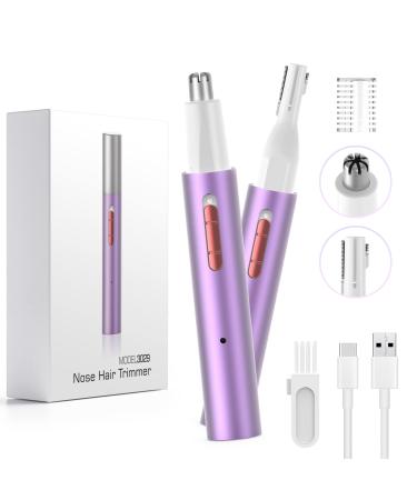 Nose Hair Trimmer for Women, Rechargeable 2 in 1 Ear and Nose Hair Trimmer for Women, 2023 Professional Painless Eyebrow & Facial Hair Trimmer with Powerful Motor and Dual-Edge Blades Easy Cleansing Purple