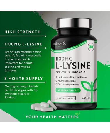 L-Lysine 1100mg (240 Vegan Tablets) Amino Acid for Muscle Growth and Support - Buy Online on GoSupps.com