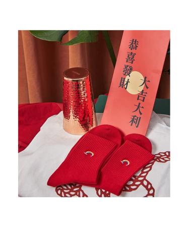 Chinese New Year Red Socks Men's and Women's Cotton Socks Sports Socks with Red Envelope Gift Box 2 Pairs (Color : Red-2 Size : 37-43) 37-43 Red-2