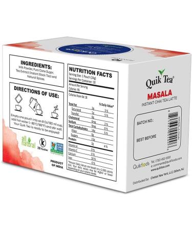 QuikTea Masala Chai Tea Latte - 10 Count Single Box - All Natural & Preservative Free Authentic Instant Chai Masala 10 Count (Pack of 1) - Buy Online on GoSupps.com