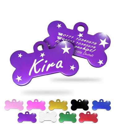 Ibera Gifts - Personalized supporters for medium -sized to large dogs and cats in bone shape - engraving dog brand collar dog neck band Name personalized dog (purple stars) stars purple