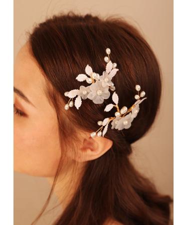 Deniferymakeup Flower Bridal Hair Pins Pearl Bride Wedding Hair Accessories Gold Leaf Hair Piece for Women and Girls - Buy Online on GoSupps.com