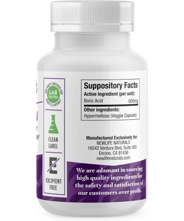 NewLife Naturals Boric Acid Suppositories 600mg with Vaginal Applicators - 60 Suppositories & 28 Applicators - Yeast Infection & BV - USA - Buy Online on GoSupps.com
