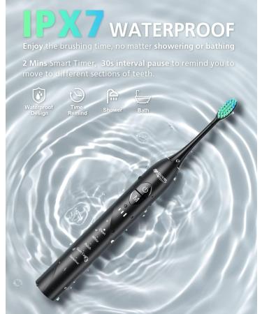 BAOVERI Sonic Electric Toothbrush for Adults - 6 Brush Heads, 5 Modes, Rechargeable, 42000 VPM Motor, Long Lasting Charge - Midnight Black - Buy Online on GoSupps.com