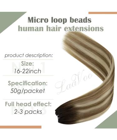 Laavoo 45cm EZ WEFT Extensions - Brown Ombre Blond Microbead Remy Hair Extensions 50g 12-Inch Width Smooth #3/8/24 Dark Brown Balayage Light Brown Ombre Hellblond - Buy Online on GoSupps.com