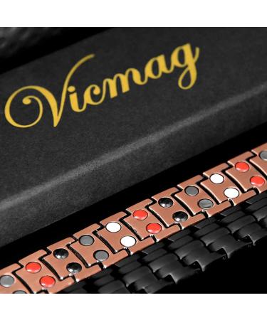 Vicmag Copper Bracelet for Men - Ultra Strength Magnetic Double Row - 99.99% Pure Copper - Adjustable with Tool - Gift Box Included (Black 4 Elements) - Buy Online on GoSupps.com