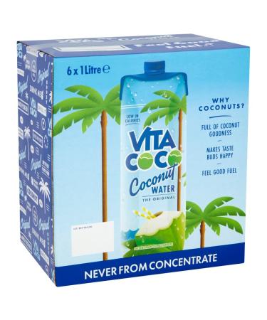 Vita Coco Pure Coconut Water 1L x 6 | Electrolyte-Rich | Hydrate Naturally | Sustainably Sourced | Zero Artificial Additives | Authentic Coconut Water | Refreshing Baverage