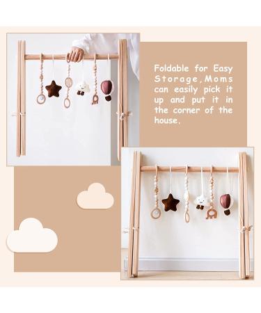 Wooden Baby Play Gym with Mat | Foldable Activity Gym Frame | 5 Hanging Toys | Rainbow Playmats | Newborn Baby Gift (Natural) - Buy Online on GoSupps.com