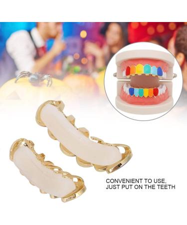 Verdant Touch Hip Hop Grillz Tooth Set - Shiny Multicolor Gold Halloween Accessories for Trendy Smile - Buy Online on GoSupps.com