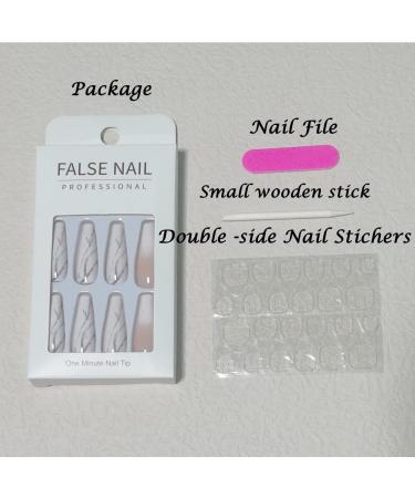 Bufenia Long Ballerina Artificial Fingernails - French Color Gradient Marble Design Shiny Orange Coffin Press-On Nails for Women & Girls 24 Pieces - Buy Online on GoSupps.com