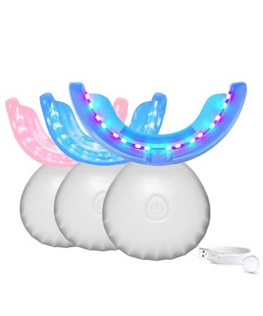 32LED Inductive Charging Tooth whitening System Teeth Bleaching Light-Accelerated Bleaching Trays Kit with 16 Powerful Red & 16Blue LED Lights (White)