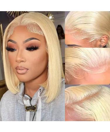 Royal Lady 613 Blonde Short Bob Wig Human Hair 13x4 HD Lace Front Wigs for Black Women 150% Density Brazilian Virgin 613 Lace Front Human Hair Straight Bob Wig Pre Plucked with Baby Hair (12 inch) 12 Inch 613 Blonde Bob