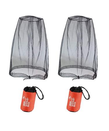 2 Pcs Midge Head Net with Storage Bag Face Net Mesh Nylon Mosquito Head Net for Outdoor Hiking Camping Climbing Fishing and Walking