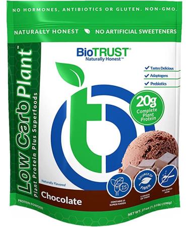 BioTrust Low Carb Plant Delicious Creamy 20 Grams of Clean Complete Plant-Based Protein 5 Grams Fiber 15 Superfoods Digestive Enzymes Vegan Dairy-Free - 14 Servings (Chocolate)
