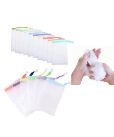 DMtse 10 PCS Exfoliating Mesh Handmade Soap Pouch Bubble Foam Net Soap Sack Saver Pouch Drawstring Holder Bags Double Layer Body Facial Cleaning