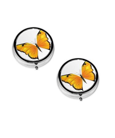 (Pretty Butterflies) Round Pill Box 3 Compartment Pill Box Mini Decorative Pocket Purse Portable Travel Medicine Tablet Vitamin Holder Organizer Pill Case