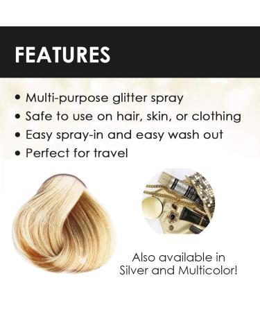 Jerome Russell Gold Glitter Color Spray 2.2 oz - Travel Size for Hair, Skin, Clothing - Shimmery Glow, Lightweight Formula - Buy Online on GoSupps.com