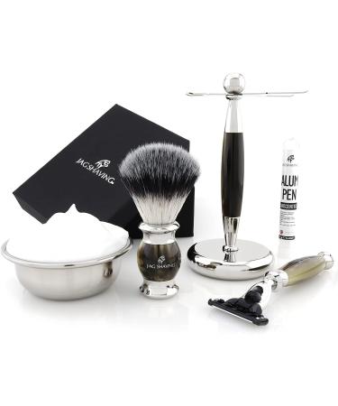 Jag Shaving Jags Lee 5-Part Razor Set | 3-Blade Razor Synthetic Silver Tips & Elegant Stand - Premium Shaving Experience - Buy Online on GoSupps.com