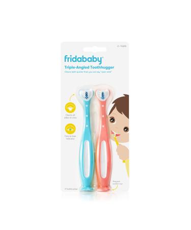 FridaBaby Triple-Angle Toothhugger Training Toothbrush for Toddler Oral Care, Two Pack 2 Count (Pack of 1) Pink + Blue