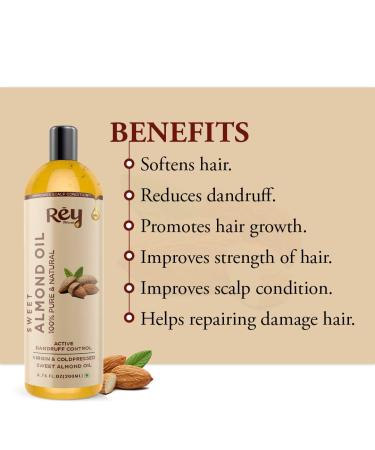 Rey Naturals Sweet Almond Oil - 100% Pure & Natural - Virgin & Cold Pressed - 200ml/6.67 Fl Oz - Hair & Skin Care - Buy Online on GoSupps.com