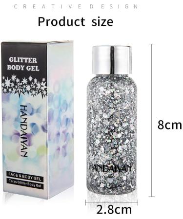 HUANTAITAI Silver Glitter Mermaid Sequins Chunky Liquid Eyeshadow & Body Gel - Festival Cosmetic for Face, Hair, Nails - Long Lasting Sparkle - Buy Online on GoSupps.com