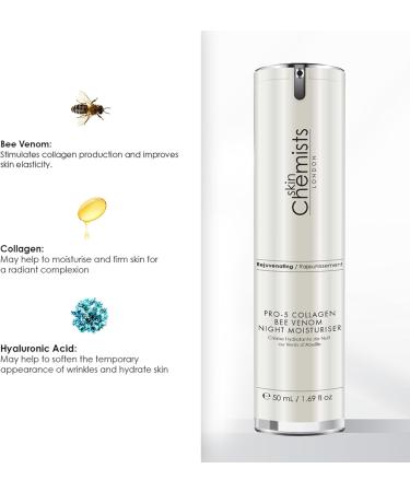 skinChemists Pro-5 Collagen Bee Venom Night Moisturiser 50ml | Boost Collagen Firm Skin and Reduce Wrinkles for Youthful Radiance - Advanced Anti-Aging Formula - Buy Online on GoSupps.com